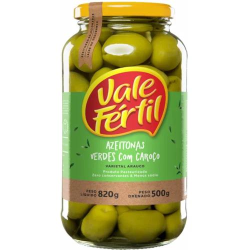 AZEITONA VERDE COM CAROCO VALE FERTIL VIDRO 500g