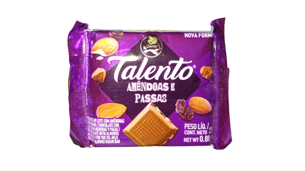 CHOC.TALENTO 25G AMENDOAS/PASSAS