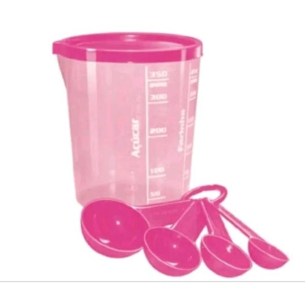 COPO MEDIDOR PLAST. ROSA C/COLHER
