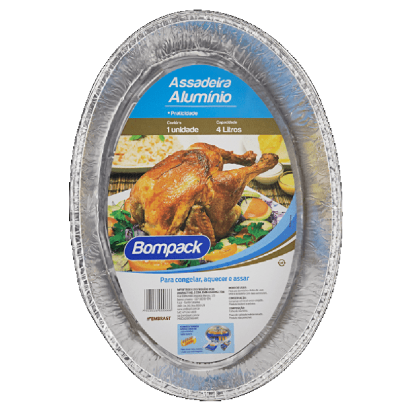 ASSADEIRA ALUMINIO OVAL BOMPACK 4L  - R$2.98 - CX/100 - 7908026000666