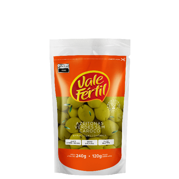 AZEITONA VALE FERTIL VERDE S/C DOY PACK 120G - R$5.90 - CX/24 - 7896272004203