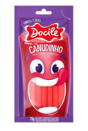 BALA DOCILE CANUDINHOS MORANGO 70G - R$3.68 - CX/12 - 7896451912459