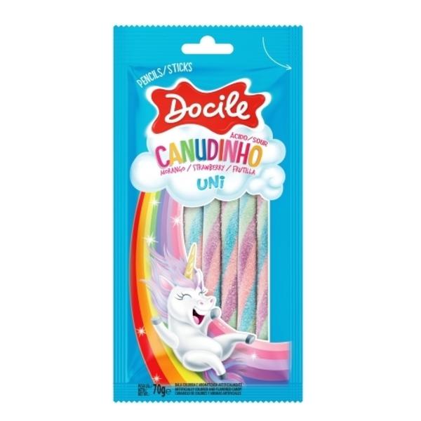 BALA DOCILE CANUDINHOS UNI MORANGO CITRICAS  70G - R$3.68 - CX/12 - 7896451913845
