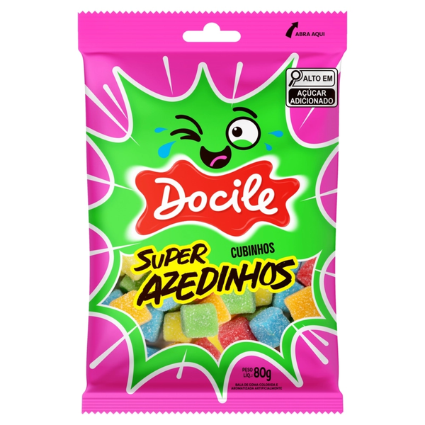 BALA DOCILE DOCIGOMA SUP AZEDINHO CUBINHOS 80G - R$3.55 - CX/12 - 7896451922892