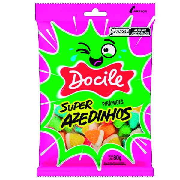 BALA DOCILE GELAT SUP AZEDINHO PIRAMIDES 80G - R$3.68 - CX/12 - 7896451922908