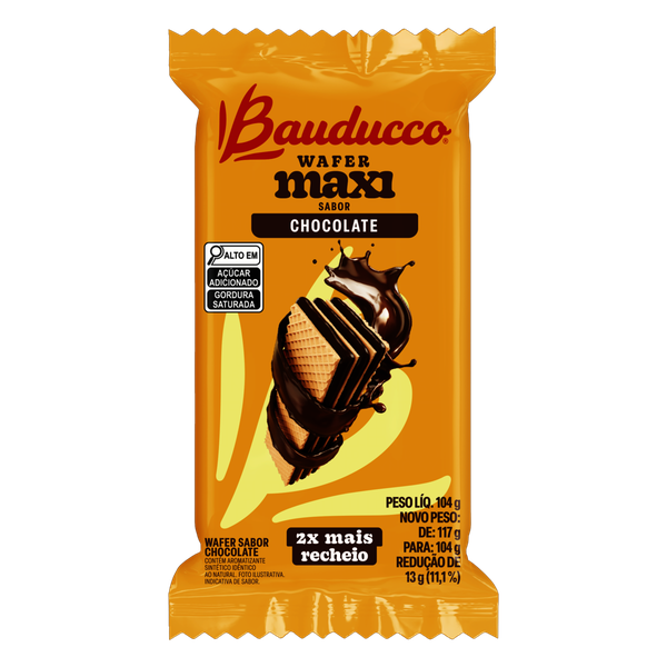 BISC BAUDUCCO WAFER MAXI CHOCOLATE 117G - R$2.89 - CX/48