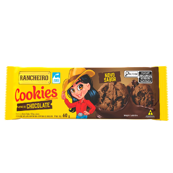 BISC RANCHEIRO COOKIES CHOCOLATE C/GOTAS CHOC 60G - R$1.64 - CX/40 - 7896253402356