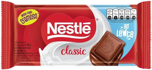 CHOC NESTLE BARRA CLASSIC AO LEITE 80G - R$5.92 - CX/64 - 7891000276938