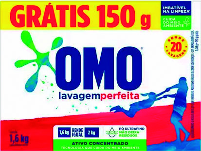 DETERGENTE PO OMO LAVAGEM PERFEITA LV1,6KG PG1,45K - R$18.90 - CX/09 - 7891150081147