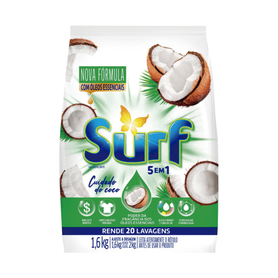 DETERGENTE PO SURF 5EM1 COCO SACHE 1,6KG - R$12.88 - CX/07 - 7891150086821