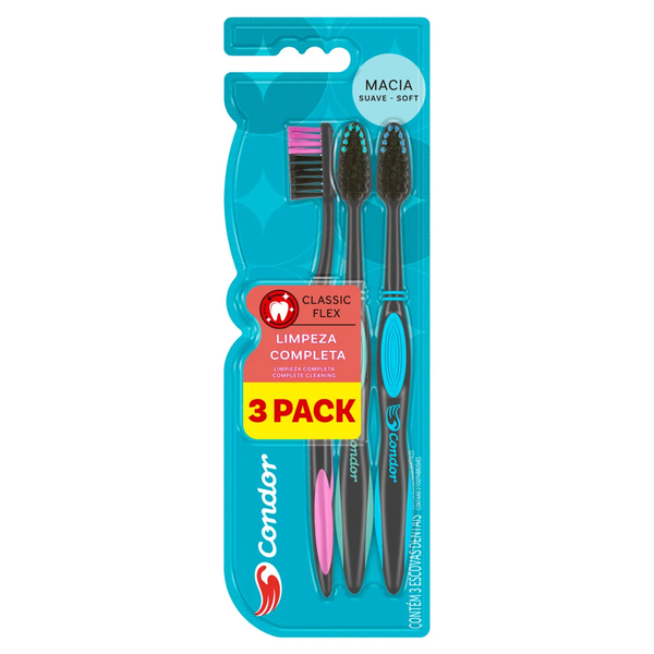 ESCOVA DENTAL CONDOR CLASSIC FLEX 3UN - R$7.25 - CX/12 - 7891055816264