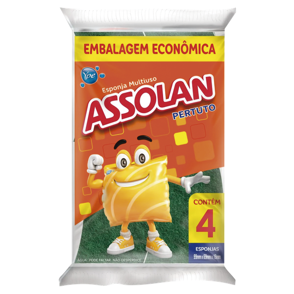 ESPONJA ASSOLAN MULTIUSO PERTUTO 4UND EMB ECONO - R$2.81 - CX/40 - 7896090100071