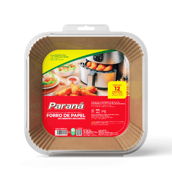 FORRO PAPEL P/AIR FRYER QUADRADA PARANA 5L C/12UN - R$9.73 - CX/12 - 7896080901954