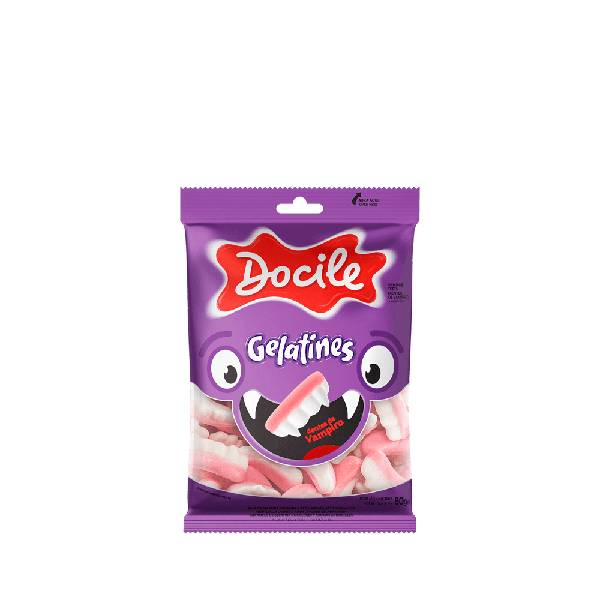 GELATINES DOCILE DENTES DE VAMPIRO 80G - R$3.68 - CX/12 - 7896451906175
