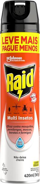 INSETICIDA RAID AERO MULTI INSETOS LV + PG - 420ML - R$12.17 - CX/12 - 7894650008539