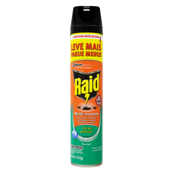 INSETICIDA RAID AERO EUCALIPTO LV + PG - 420ML - R$12.17 - CX/12 - 7894650003848