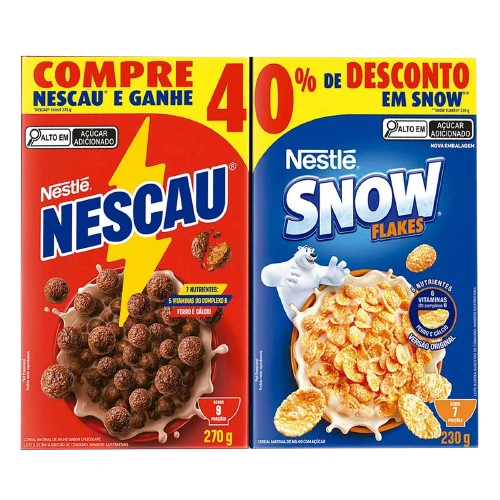 KIT NESCAU CEREAL 270G+SNOW FLAKES 230G - R$13.40 - CX/10 - 7891000408681