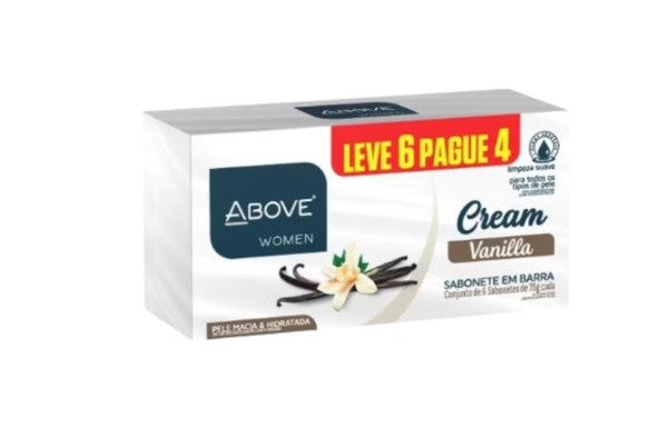 KIT SABONETE ABOVE BARRA CREAM VANILLA 85 LV 6PG 4 - R$10.74 - CX/12 - 7899674042750