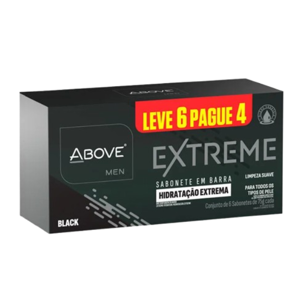 KIT SABONETE ABOVE BARRA EXTREME BLACK 75G LV6PG4 - R$10.74 - CX/12 - 7899674042767