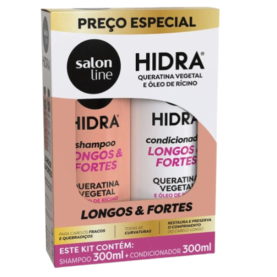 KIT SALON LINE SH+COND HIDRA QUERAT/RICINO 300ML - R$15.70 - CX/06 - 7908458324293