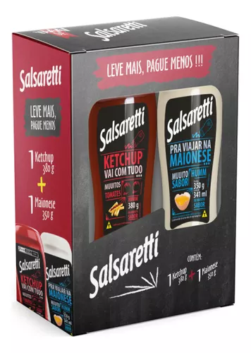 KIT SALSARETTI 1 KETCHUP 380G + 1 MAIONESE 350G  - R$13.61 - CX/6 - 7891300910136