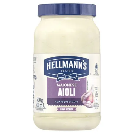 MAIONESE HELLMANNS AIOLI PET 500G - R$9.39 - CX/12 - 7891150072077