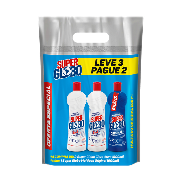 PACK MULTIUSO SUPER GLOBO 2CLORO+1MILT ORIG 500ML - R$10.22 - CX/08 - 7898083662818