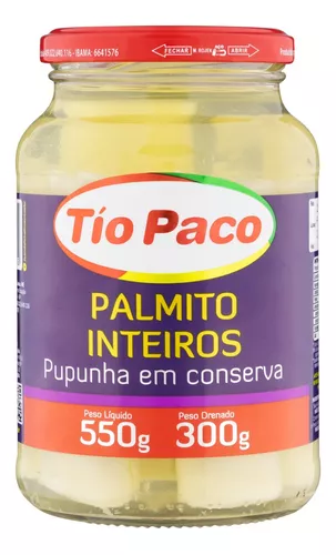 PALMITO TIO PACO DE PUPUNHA INTEIRO 300G - R$15.80 - CX/15 - 7898174850612
