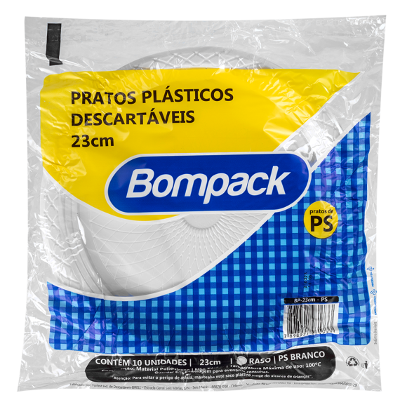 PRATO DESCARTAVEL BOMPACK 23CM C/10UN - R$3.79 - CX/50 - 7898921461733