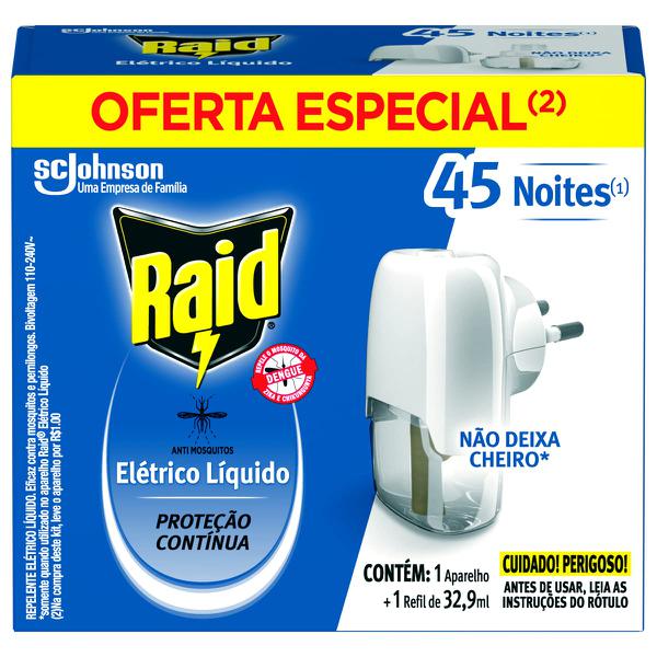 RAID ELETRICO REFIL LIQ 45 NOITES GTS APAR 32,9ML - R$15.00 - CX/12 - 7894650013281