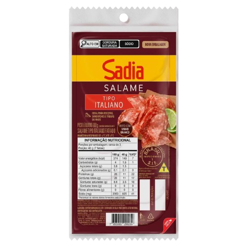 SALAME ITALIANO FATIADO SADIA 100G - R$8.80 - CX/30 - 7893000290259