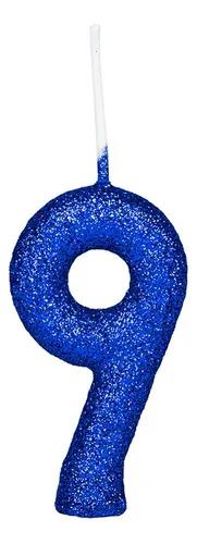 VELA GLITTER AZUL RAINHA FESTA N 9