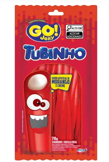 BALA GELATINA GO JELLY TUBES MORANGO 70G