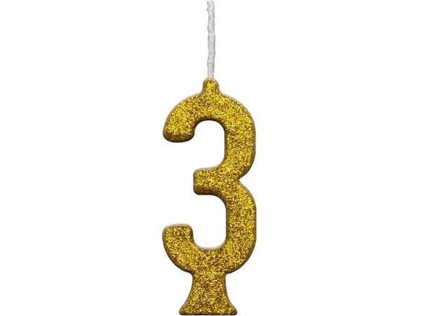VELA ANIVERSARIO DOCE FESTA SUPER GLITER OURO N.3