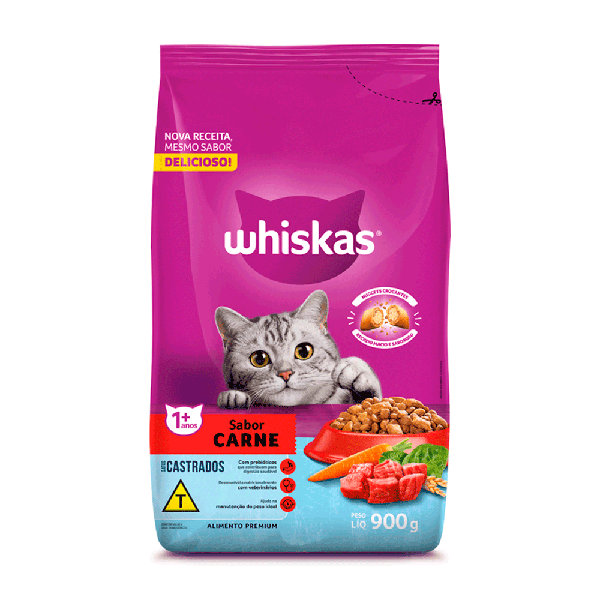 WHISKAS CARNE GATOS CASTRADOS 900G