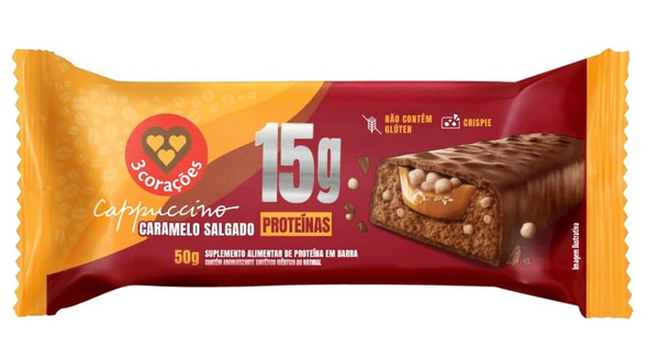 BARRA PROTEICA 3 CORACOES CAPPUCCINO CARAMELO SALGADADO 50G