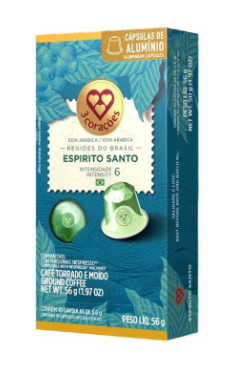 CAPSULA 3 CORACOES ESPIRITO SANTO COMPATÍVEL COM NESPRESSO 56G