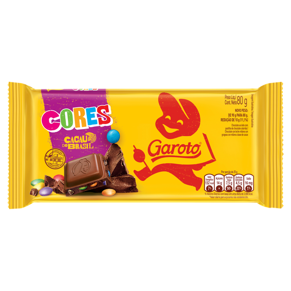 CHOCOLATE GAROTO TABLETE 80G CORES