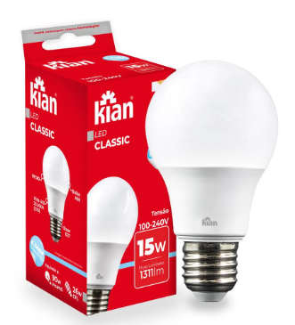 LÂMPADA LED BRANCA FRIA KIAN 15W BIVOLT