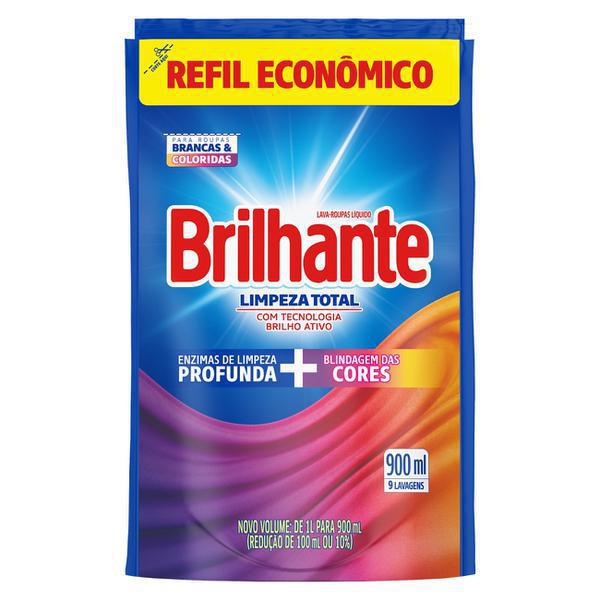 LAVA ROUPAS LIQUÍDO BRILHANTE REFIL LIMPEZA TOTAL 900ML