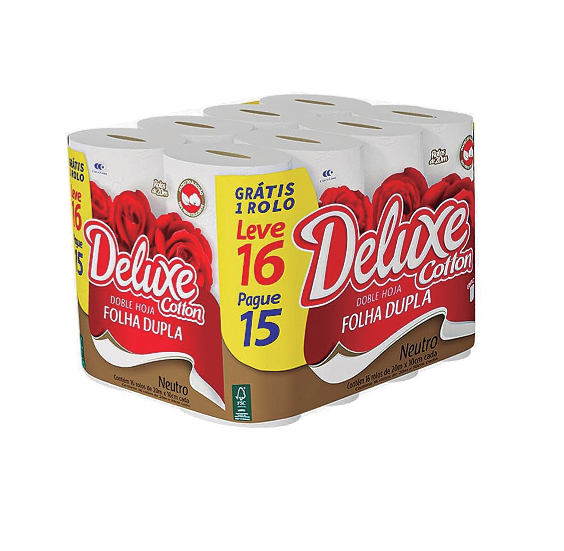 PAPEL HIGIENICO DELUXE FOLHA DUPLA 20M LEVE 16 PAGUE 15 NEUTRO