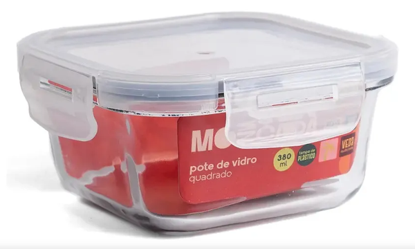 POTE HERMÉTICO VIDRO COM TAMPA PLÁSTICA QUADRADO MOZCADA 380ML