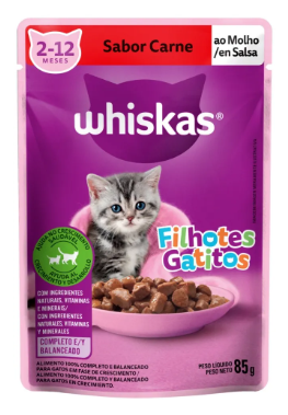 RACAO P/GATOS WHISKAS 85 G JR CARNE