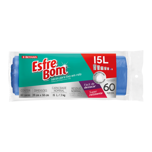 SACO LIXO ESFREBOM ROLO 15L