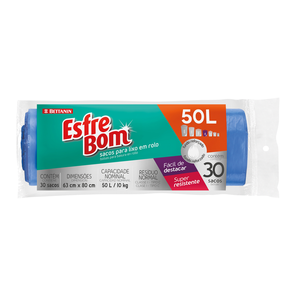 SACO LIXO ESFREBOM ROLO 50L