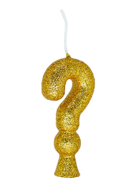 VELA GLITTER INTERROGACAO DOURADA