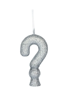 VELA GLITTER INTERROGACAO PRATA