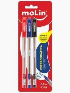 CANETA MOLIN  PONTA MEDIA AZ/PT/VERM 3UN