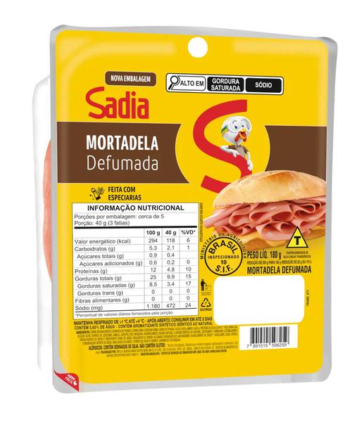 MORTADELA SADIA DEFUMADA FATIADA 180G