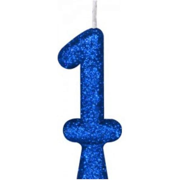 VELA TIO FESTINHAS GLITER AZUL N 1
